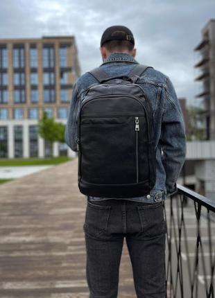Мужской кожаный рюкзак для ноутбука черный tiding bag10 фото