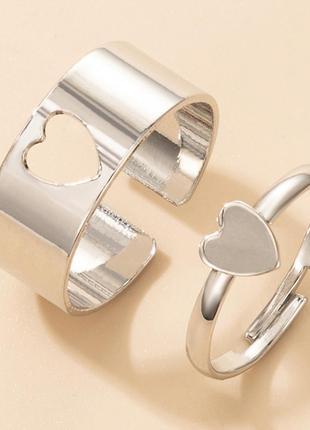 Парные кольца сердце серебристый