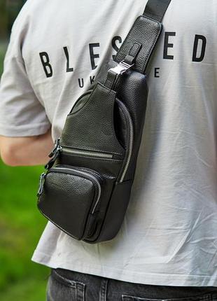 Мужская сумка-слинг кожаная черная tiding bag - m1209410 фото