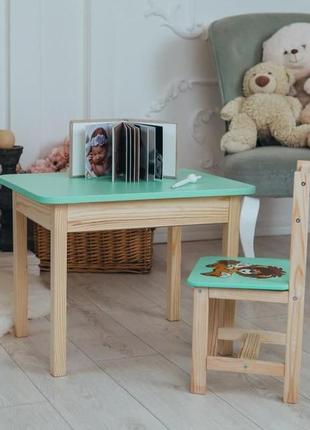 Стіл і стілець дитячий. для навчання, малювання, гри. стіл із шухлядою та стільчик. дитячий дерев'яний столик і стілець2 фото