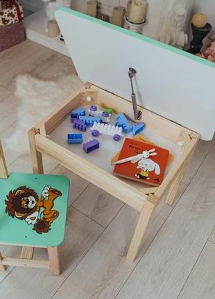 Стіл і стілець дитячий. для навчання, малювання, гри. стіл із шухлядою та стільчик. дитячий дерев'яний столик і стілець10 фото