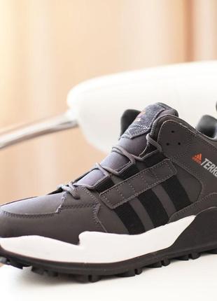 Adidas terrex кросівки чоловічі відмінна якість зимові з хутром високі сірі з чорним ботінки сапоги теплі адідас терекс4 фото