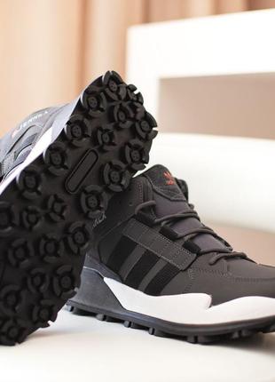 Adidas terrex кросівки чоловічі відмінна якість зимові з хутром високі сірі з чорним ботінки сапоги теплі адідас терекс2 фото