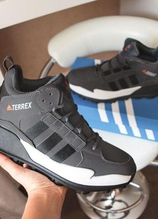 Adidas terrex кросівки чоловічі відмінна якість зимові з хутром високі сірі з чорним ботінки сапоги теплі адідас терекс9 фото