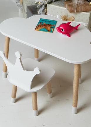 Детский столик тучка и стульчик корона белая. столик для игр, уроков, еды. белый столик1 фото