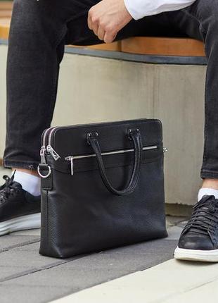 Мужская деловая сумка-портфель кожаный tiding bag 9907-v черная9 фото