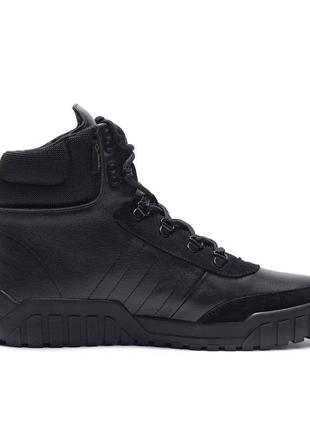 Мужские зимние ботинки adidas black leather4 фото