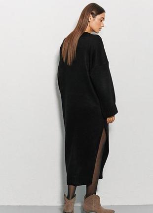 Плаття-міді чорне в'язане з високим розрізом збоку modna kazka mkar101945-49 фото