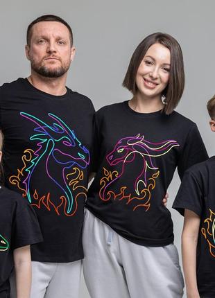 Футболки фемілі лук family look для всієї родини "дракони. кольорові контури" push it