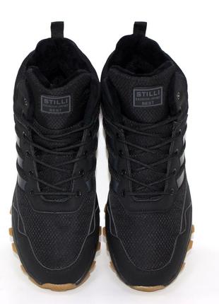 Стильные черные мужские зимние ботинки/хайтопы кожаные,кожа+пластовка с экохутром на зиму5 фото