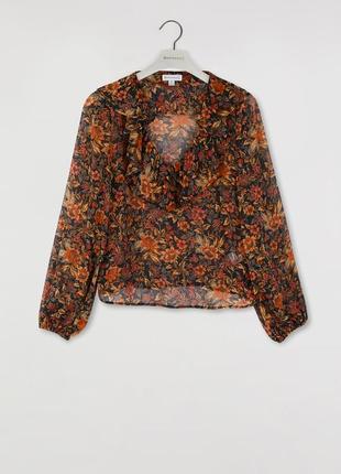 Блуза с цветочным принтом и оборками warehouse3 фото