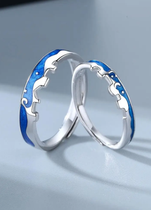 Парные кольца синее море, двойное кольцо делится для двух близких людей, серебряное покрытие 925 п