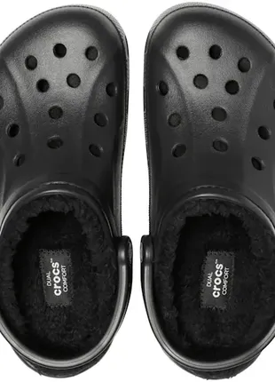 Кроксы теплые черные женские с мехом, crocs lined clog