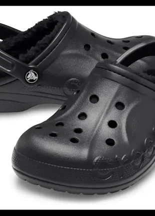 Кроксы теплые черные женские с мехом, crocs lined clog