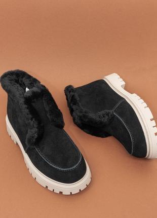 Теплі жіночі замшеві черевики зимові чорні 38 женские ботинки lonza5 фото
