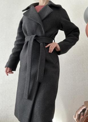 Классическое пальто-халат женское цвет графит1 фото