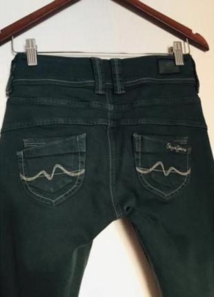 Джинсы оригинал pepe jeans темно-зелёные4 фото