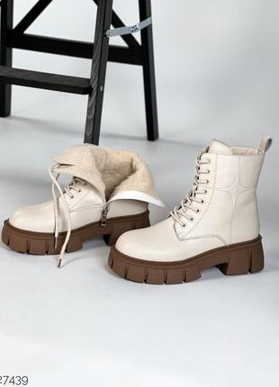 Зимові черевики шкіряні хутряні зі шнурками теплі на тракторній підошві8 фото