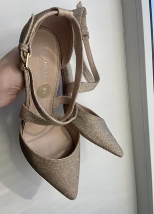 Новые золотисто розовые каблуки туфли на шпильках 39 р3 фото