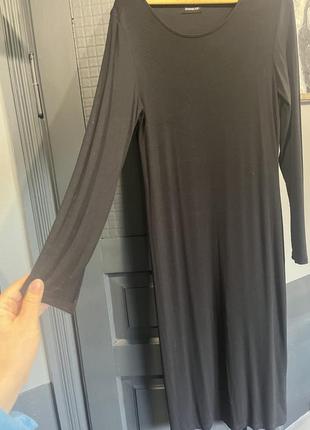 Черное платье в рубчик, длинное платье, платье миди, платье3 фото