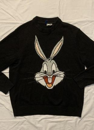 Свитер оверсайз черный looney tunes с багзом банни