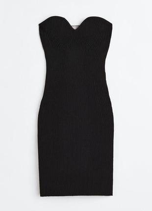 Черное платье в рубчик платья бандо облегающее платье миди h&amp;m чёрное платье лапша