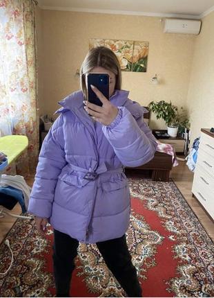 Продам стильную женскую куртку лилового цвета с поясом р 46 lady yep💞1 фото