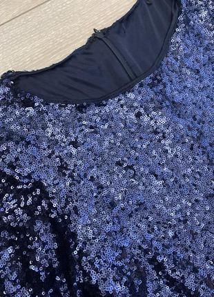 Платье синяя мини пайетки с рукавами блестящего8 фото