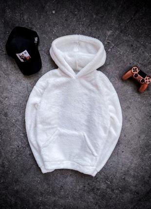 Серое мужское теплое оверсайз плюшевое худи