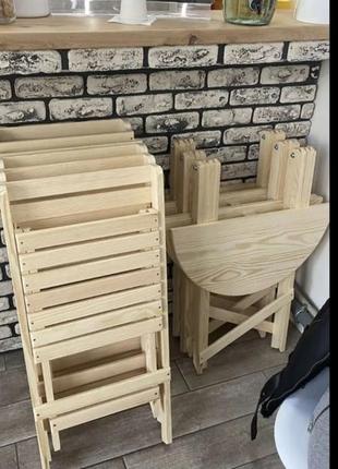 Комплект раскладной стол + два стула из натурального дерева, ручная работа2 фото