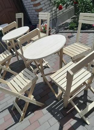 Комплект раскладной стол + два стула из натурального дерева, ручная работа