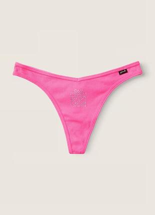 Оригінальні бавовняні стрінги вікторія сікрет. victoria's secret. стринги виктория сикрет. рожеві. розовые. хлопок. стрінги в рубчик. котонові