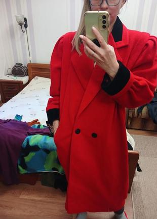 Ви5тажное оверсайз шерстяное оверсайз красное шерстиное пальто мыды 80 красное л хл5 фото