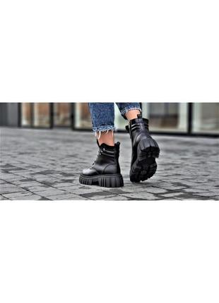 Ботинки женские кожаные зимние черные на платформе, черевики жіночі зимові шкіряні (код: бш3068)6 фото