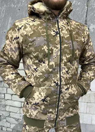 Тактичний зимовий костюм піксель softshell, армійський зимовий костюм на овчині піксель softshell5 фото