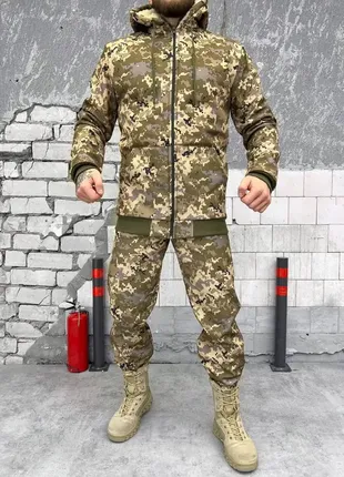 Тактический зимний костюм пиксель softshell , армейский зимний костюм на овчине пиксель softshell
