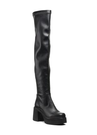 Ботфорты женские черные кожаные на каблуке 447бz2 фото