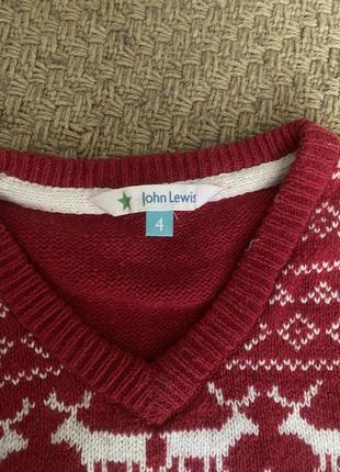 Красно-белая вязаная теплая жилетка свитер-безрукавка с новогодним принтом john lewis на 4 года стильный 104 р.2 фото