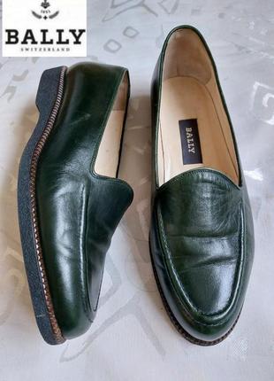 Кожаные темно- зеленые туфли,лоферы,мокасины,bally