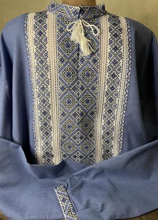 Стильна чоловіча вишиванка на синьому полотні. tm savchukvyshyvka. ч-17447 фото