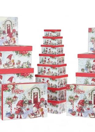Набір новорічних подарункових коробок "будинок гномів" l:43х34х16 см (комплект 18 шт)