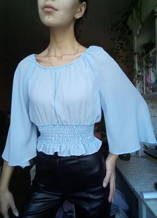 Женственная блузка с имитацией корсета, блузка с воздушными рукавами, кроп топ, блузка топ, кофточка1 фото