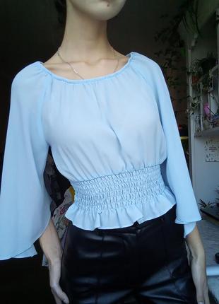 Женственная блузка с имитацией корсета, блузка с воздушными рукавами, кроп топ, блузка топ, кофточка2 фото