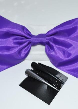 Повязка для волос с фиолетовым бантом и 3 заколки2 фото