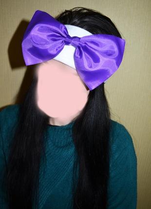 Повязка для волос с фиолетовым бантом и 3 заколки7 фото