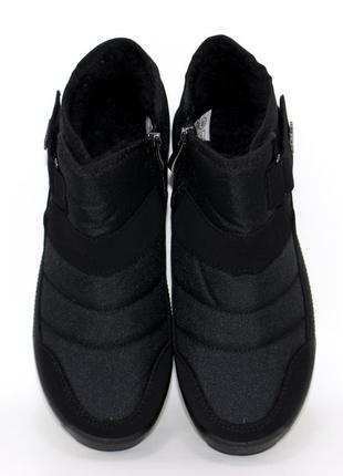 Стильные черные зимние женские ботинки дутики на застежке с липучкой и молнией,с мехом,ная зима4 фото