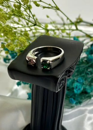 Кольцо изумрудно-розовая роскошь, массивное кольцо с фианитами, серебряное покрытие 925 пробы1 фото