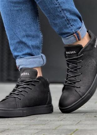 Ботинки зимние мужские кожаные черные спортивные на меху кеды (код: б1979)1 фото