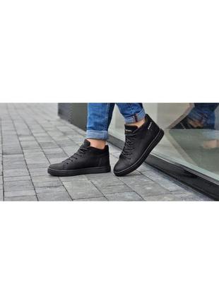 Ботинки зимние мужские кожаные черные спортивные на меху кеды (код: б1979)5 фото