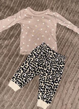 Костюм детский леопардовый 0-3 месяца штаны лонгслив бежевый черный 56-62 см